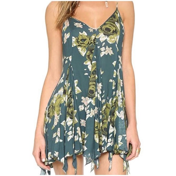 FREE PEOPLE Alyson Go To Gauze V-Neck Green Floral Top - Picture 2 of 7